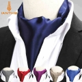 2018 New Brand Polyester Jacquard Men's Navy Red Solid Color Mens Cravats Novelty Wedding Slim Ascot Tie For Men Neckties Ti