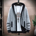 2021 Autumn Korean Hooded Men's Thick Sweaters with Velvet Men's Cardigan Knitted Sweatercoats Solid Jacket Male M 3XL 6