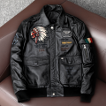 New Indian Embroidery Flying Suit Natural Genuine Leather Coat Men's Cowhide Leather Motorcycle Jackets Slim Fashion Clothin
