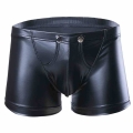 Male Sexy Boxer Underpants Faux Leather Fasion Gay Underwear Thin Plus Size Black Shorts Hot M 2XL Comfortable Men New Panties|