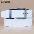 BATOOTRAP Casual White Golf Belt For Men Genuine Leather Jeans Waist Strap 33CM Width Pin Buckle Belts Fashion Style ZKYY HW009|