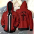 Anime Fullmetal Alchemist Zipper Jacket Hoodie Edward Elric Cosplay Anime Polyester Casual Coat Cosplay Costumes Sportswear|Hood