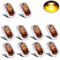 Fuleem 10PCS Chrome Bezel Amber LED 2.5INCH 2 Diode Light Oval Clearance Trailer Truck LED Side Marker Lamp 12V 24V Waterproof|T