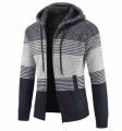 FALIZA Men's Sweater Coat New Autumn Winter Thick Warm Hooded Stripe Wool Sweaters Cardigan Jumpers Zipper Fleece Coat Men X