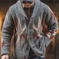 Maden Knitted Vintage Cardigan Men Sweater Indiana Thick Knit Oversized Streetwear Geometric Trend V neck Harajuku Knit Coats|C