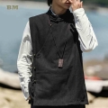Chinese Style Retro Fleece Vest Men'S Clothing Autumn Winter Sleeveless Jacket Casual Traditional Tang Suit Plus Size Coats