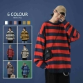 Contrast Stripe Knitted Sweater Autumn Winter 6 Color Men And Women's Pullover Black Red Striped Oversized Sweater Hot Sale|
