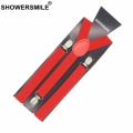 SHOWERSMILE Adult Suspenders Strap Mens Belt For Trouser Solid Red Blue Purple Clips Dress Wedding Suspenders For Men Tirantes|M