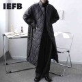 IEFB japanese streetwear fashion lightweight men's cotton padded clothes loose mid length high quality winter coat belt 9Y46