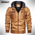 New Windbreaker Leather Jacket Men Hooded Winter Warm Thick Coat Male Zipper Outwear Biker PU Jackets Streetwear Plus Size 5XL