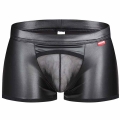Ropa interior para hombre Boxers Sexy Ropa interior masculina transparente Calzoncillos de cuero PU Hombre Boxer Shorts Ropa int