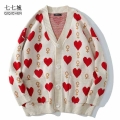 Womens Heart shaped Cardigan Sweater Street Oversized Knitted Pullover Casual Hip Hop Couple Jumper Harajuku V neck Cardigan|Car