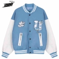 Mens Fashion Varsity Jacket Cartoon Cupid Baseball Jacket 2021 Winter Streetwear Loose Blue Bomber Jacket Unisex School Outfits|