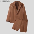 2021 Men Sets Vintage Lapel Long Sleeve Blazer & Button Shorts Patchwork Streetwear Autumn 2 Pieces Men Casual Suits INCERUN