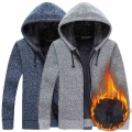 2021 new sweater men's loose casual hooded cardigan plus velvet to keep warm autumn and winter artificial fur sweater|Cardig