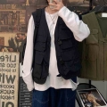 Mens Fashion Tooling Vest Men Streetwear Cargo Vest Hip Hop Sleeveless Jacket Gilet Military Multi Pocket Outdoors Tactical Coat