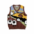 2021 New Mens Sleeveless Sweater Vest Cartoon Jacquard Vintage Knitted Men Loose Pullover V neck Casual Couple Vest Sweaters|Ves