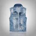 Men Denim Vest Men's Jacket Sleeveless Casual Waistcoat Men Spring Jean Coat Ripped Slim Fit Male Jacket Cowboy Gilet Homme