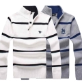 autumn winter New Polo logo Men's Striped Sweaters coat Pullovers Male Thick Sweaters Stand Collar Slim Fit Knitted Pullover