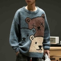 Cartoon Bear Sweater Men's Winter Men's Women's Fashion Long sleeved Knitted Pullover Sweater Oversized 2021 New Cot