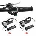 36V/48V Electric Bicycle E Bike Scooter Thumb Throttle Grip Handlebar with LCD Battery Voltage Display Screen E bike Accessories