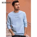 KUEGOU 100% Cotton Autumn Winter Men's Sweaters Simple Knitting Sweater Embroidery Pullovers Men Top Plus Size BZ 12596|Pull