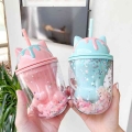 Water Bottle Cute Personality Cat Paw Plastic Cup Cute Cartoon Ins Photo Posing Creative Straw Cup Gift Office School Home - Mug