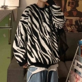 Biggorange Autumn and winter new sweater men oversized casual sweater Korean style fashion zebra pattern sweater pullover top|Pu