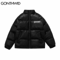 GONTHWID Harajuku Streetwear Cotton Padded Parkas Full Zipper Leather Warm Thick Jacket Winter Hip Hop Fashion Casual Loose Tops