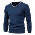 Men Autumn New Sweater V neck Pullovers Fashion 100% Cotton Solid Color Long Sleeve Slim Sweaters Men Navy Knitwear|Pullovers|
