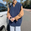 Spring Sweater Vest Men's Fashion Retro Casual V neck Knitted Pullover Men Streetwear Korean Loose Vest Sweater Mens Clothes