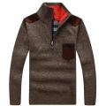 New Winter Mens Pullover Knitted Sweater Male Wool Fleece Thick Casual Pullover Patchwork Warm Pocket Sweater Standing Collar|Pu