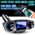 Universal Car Bluetooth Audio Mp3 Player Fm Transmitter Dual Usb Charger One Key Handsfree Aux Tf Card U Disk 1.3'' Led