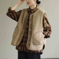 2021 New Arrival Spring/autumn Women Casual Loose O neck Sleeveless Vest Single Breasted Patchwork Cotton Corduroy Coats W588|Ve