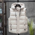 #3640 Autumn Black Red Beige Mens Vest Jacket With Hooded Casual Waistcoat Men Thick Warm Vest Sleeveless Coat Black/Red/Beige|V