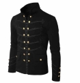 Men Vintage Military Jacket Gothic Military Parade Jacket Embroidered Buttons Solid Color Top Retro Uniform Cardigan Outerwear|J