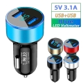 Universal 12V 24V Fast Dual USB Car Charger Adapter LED Display 5V 3.1A Auto ABS USB Car Phone Charger for iPhone Huawei|Cables