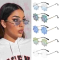 Christmas Vintage Unique Snowflake Shape Rimless Sunglasses Party Eyeglasses Eshristmas Decorations Eyewear For Women Men - Glas