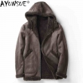 AYUNSUE Short Real Fur Coat Men Hooded Autumn Winter Leather Jacket Man Sheep Shearing Wool Coats Two Side Wear MC18C170 KJ1200|