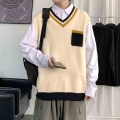 Vest Sweater Men Korean Fashion Student School Wear Clothes Men Knitted Sleeveless Vest Coat Trends New Cashmere Pullovers|Vests