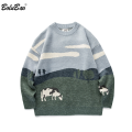 BOLUBAO Cows Prairie Vintage Korean Fashions Sweater Mens 2021 Winter Pullover Casual Harajuku Sweater Male|Pullovers| - Offic