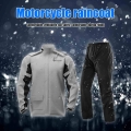 Sulaite Man Reflective Motorcycle Rain Suit Waterproof Rain Jacket + Pants With Shoe Covers Grey/greem|Combinations| - Officem
