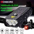 10000mAh Bike Light Headlight Waterproof USB Rechargeable 4500 Lumens Bicycle Light 5*T6 LED Super Bright Cycling Front Lights|B