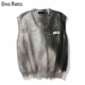 Una Reta Tie Dye Sweater Vest Men New Streetwear Men's Vests V Neck Pullover Men Sleeveless Sweater Hole Men's Sweater|V