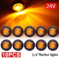 10pcs Waterproof 24V 3LED 3/4" Round Trailer Side Marker Lights Front Rear Trucks Tractors Clearance Lights Lamp Bullet Amb