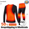 2021 Winter Men Self Heated Underwear Pants Thermal Underwear USB Fleece Set Warm Wear Suit Heating Clothing Women Jacket|Parkas