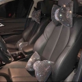 Diamond Crystal Bowknot Car Neck Pillow Rhinestone Auto Headrest Seat Support Waist Pillows Bling Car Accessories For Women - Ne