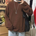Multicolor Casual Sweater Men Korean Fashion Loose Harajuku Streetwear Solid Color Pullover Men Retro Long Sleeve Sweater Men|Pu