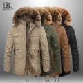 Winter Jackets Men Fur Collar Hooded Thick Warm Cotton Outwear Man Solid Parka Coats Windbreaker Parkas Male Zipper Jacket Coats