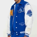 Neutrals Blue Varsity Bomber Jacket Man Contrast Sleeve PU Leather Coats Embroidery Jaded Casual London Baseball Jackets Women|J